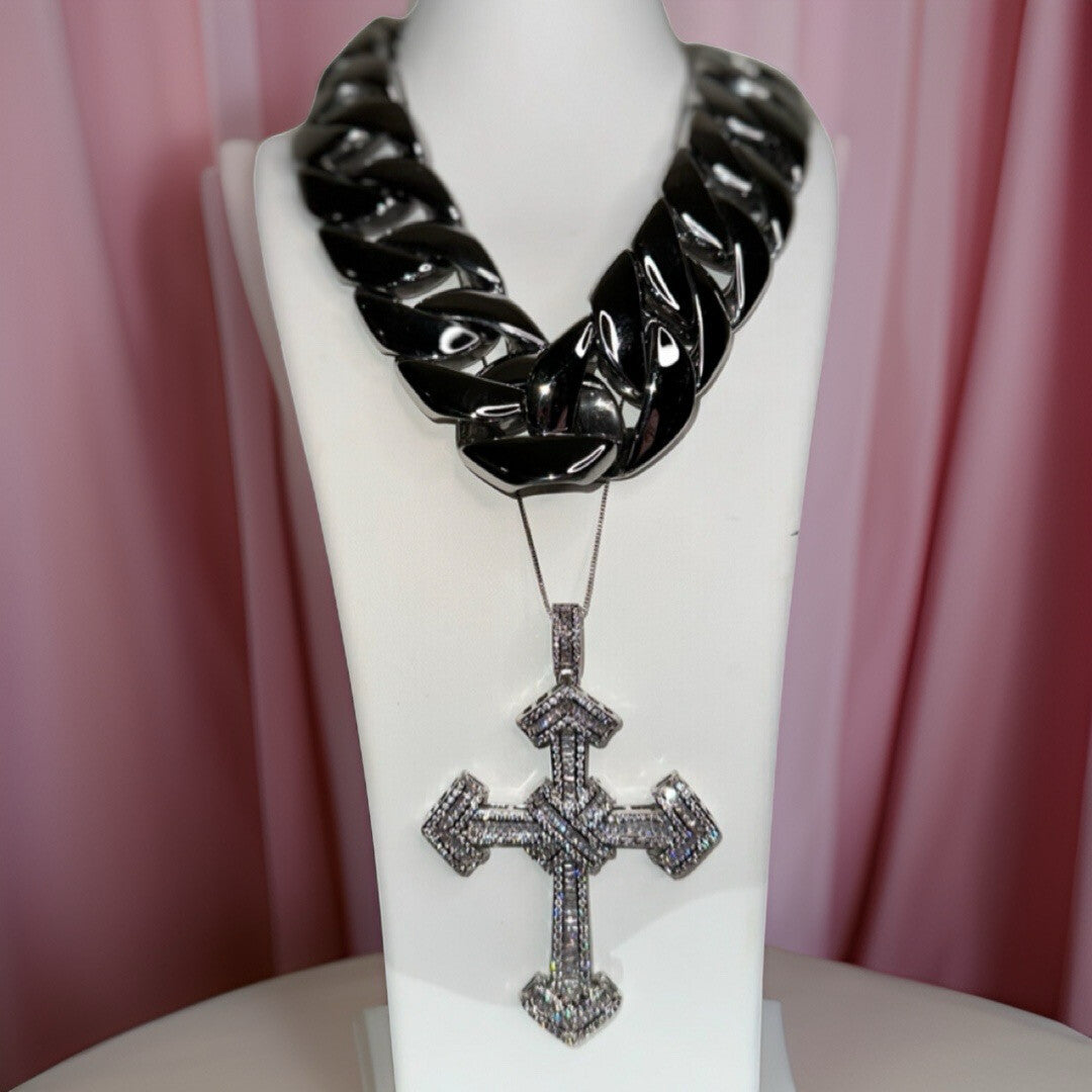 chrome cross necklace