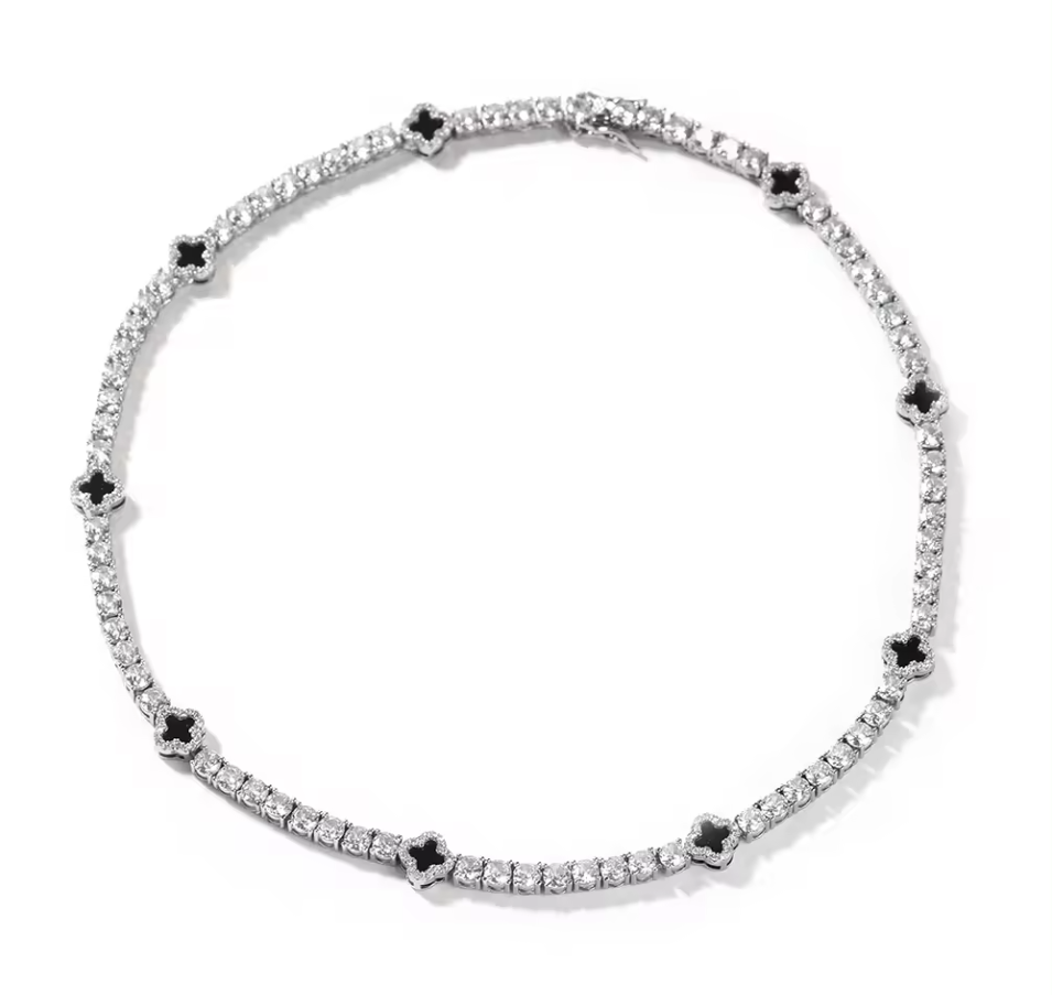 clover diamond tennis necklace | silver