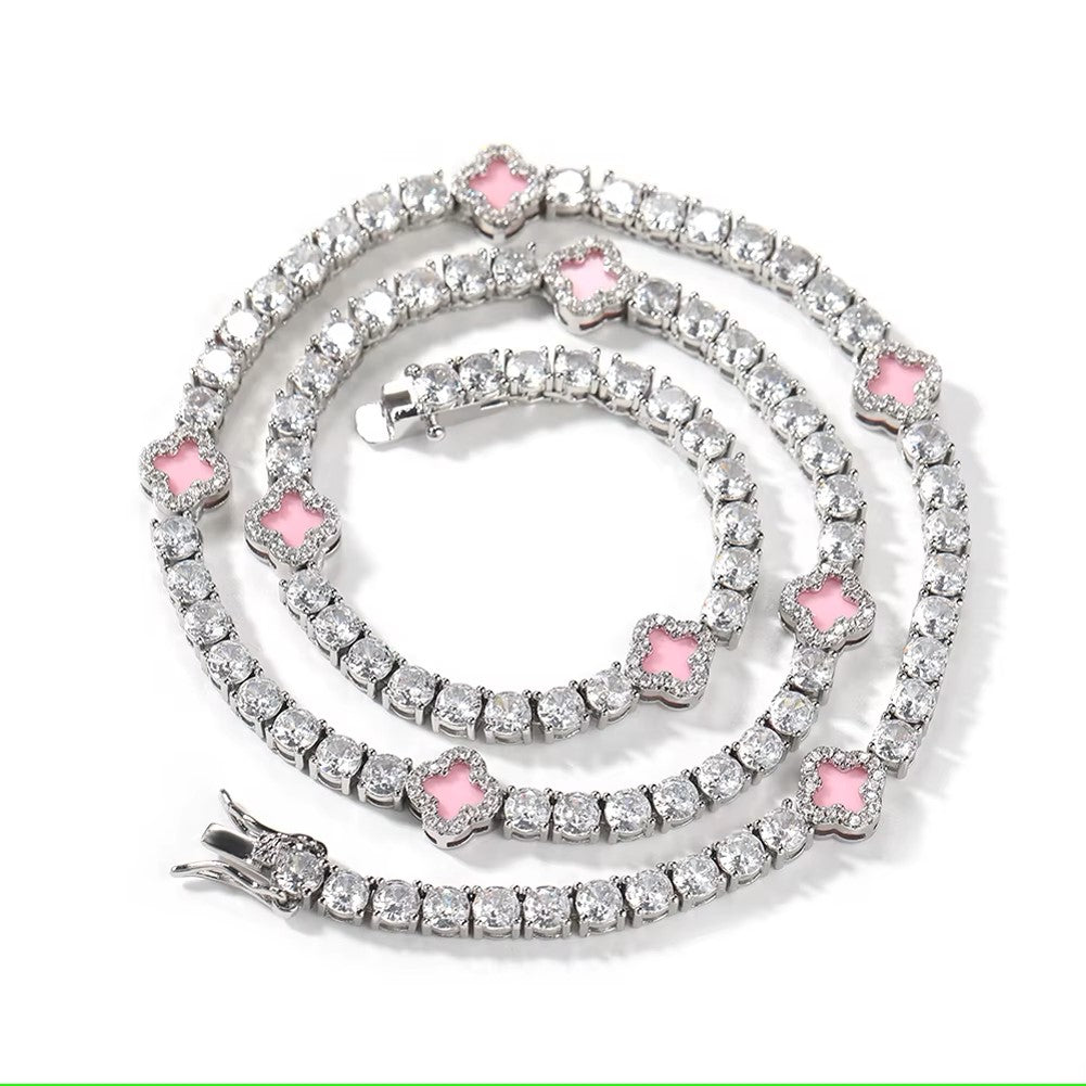 clover diamond tennis necklace | silver