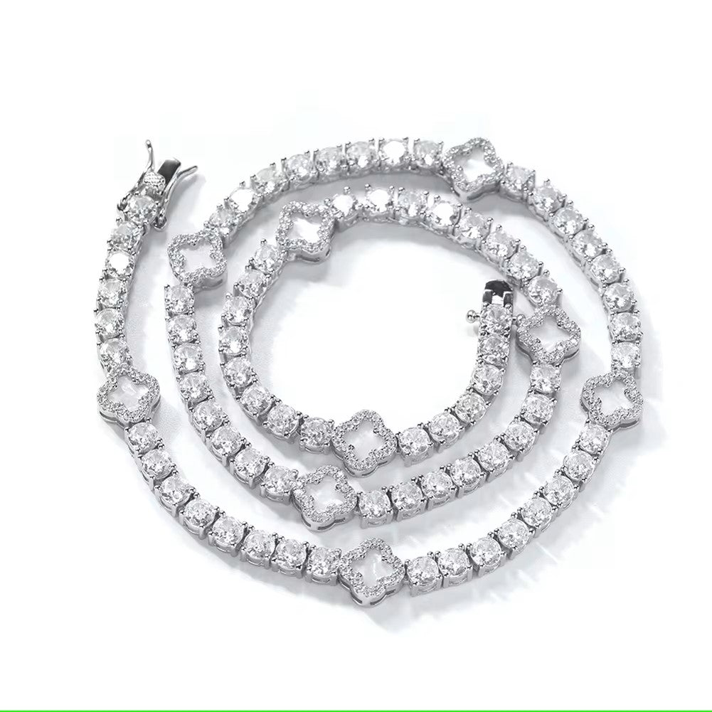 clover diamond tennis necklace | silver