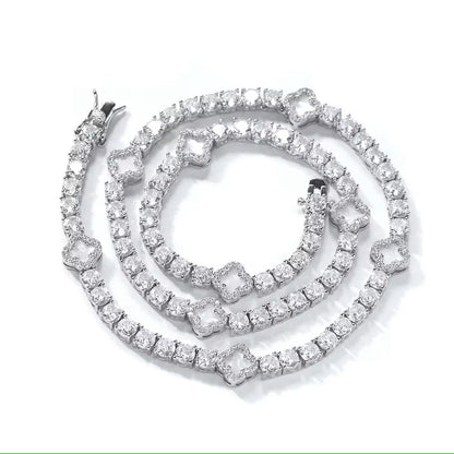 Clover Diamond Tennis Necklace | Silver